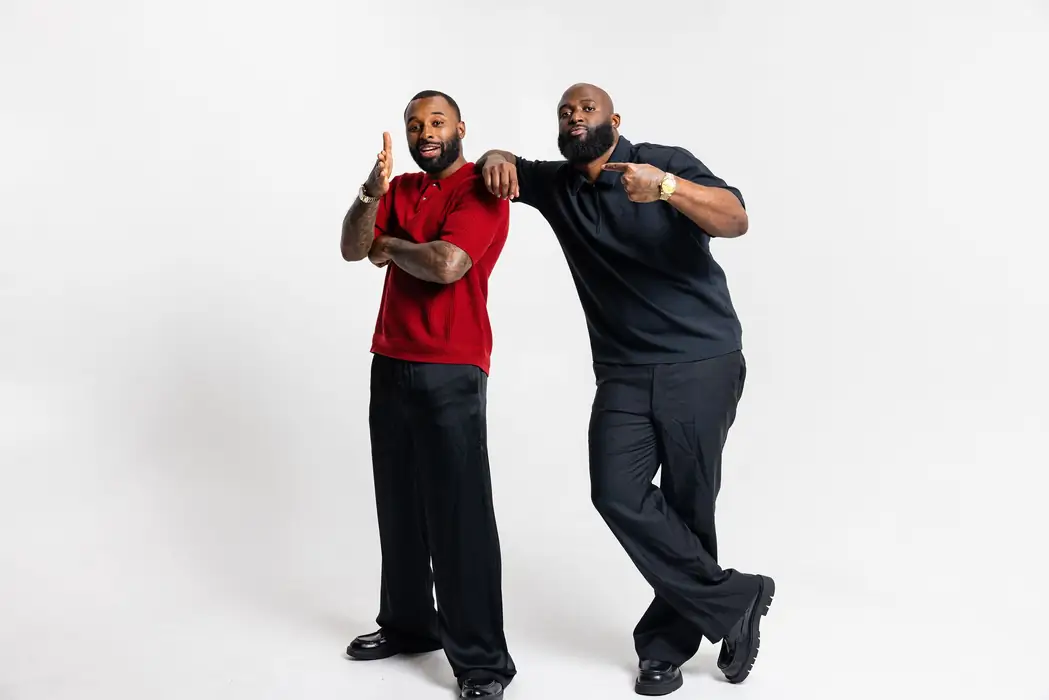 Studio portrait of two figures from sport and entertainment