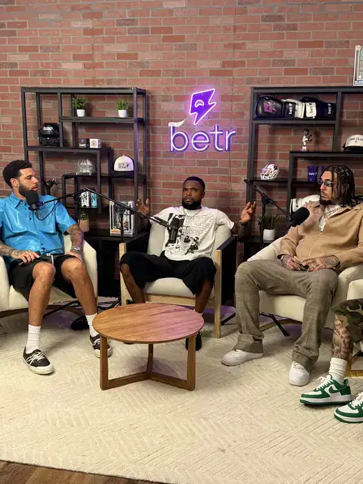 Athlete guesting on a podcast in a studio setting