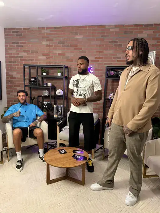 Conversation between guests during a podcast taping