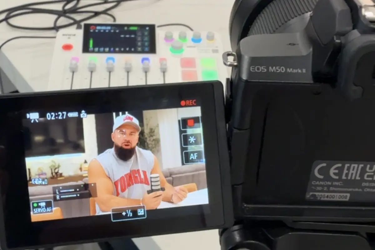 Camera capturing an interview during a content production session